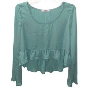 𝅺SOLEMIO Turquoise Long Sleeve High Low Blouse Size Medium